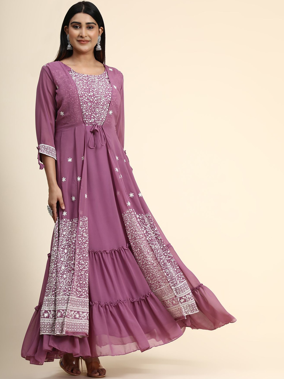 

KALINI Women Purple Embellished Layered Ethnic Dress