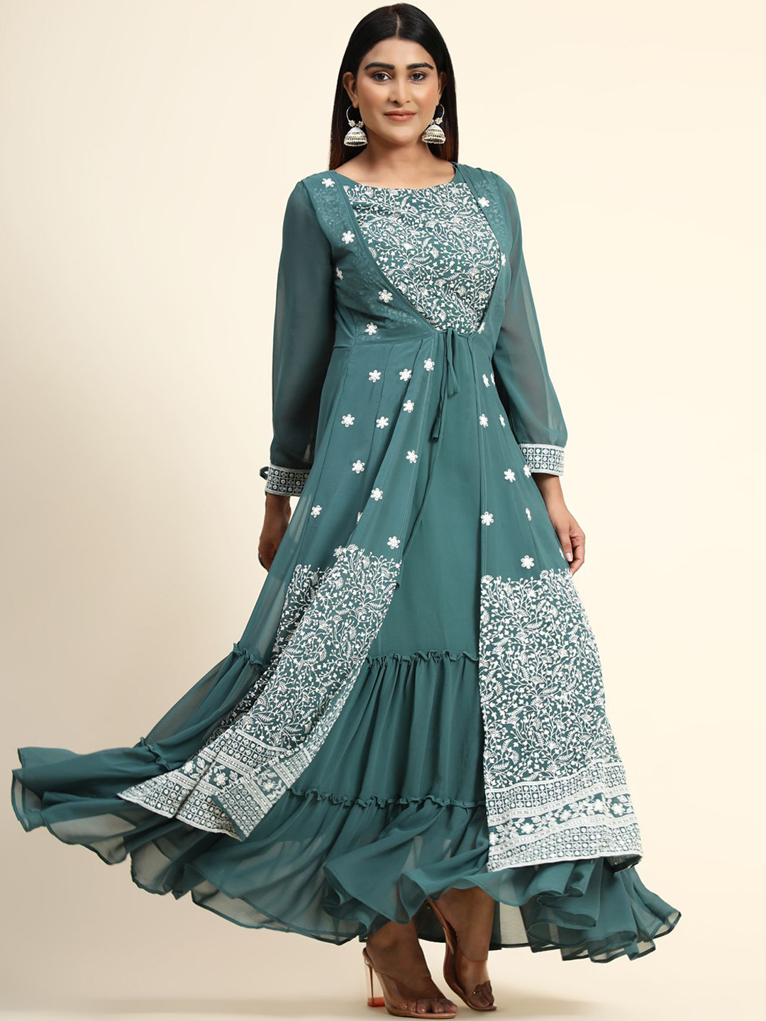 

KALINI Women Green Embroidered Empire Thread Work Kurta with Palazzos
