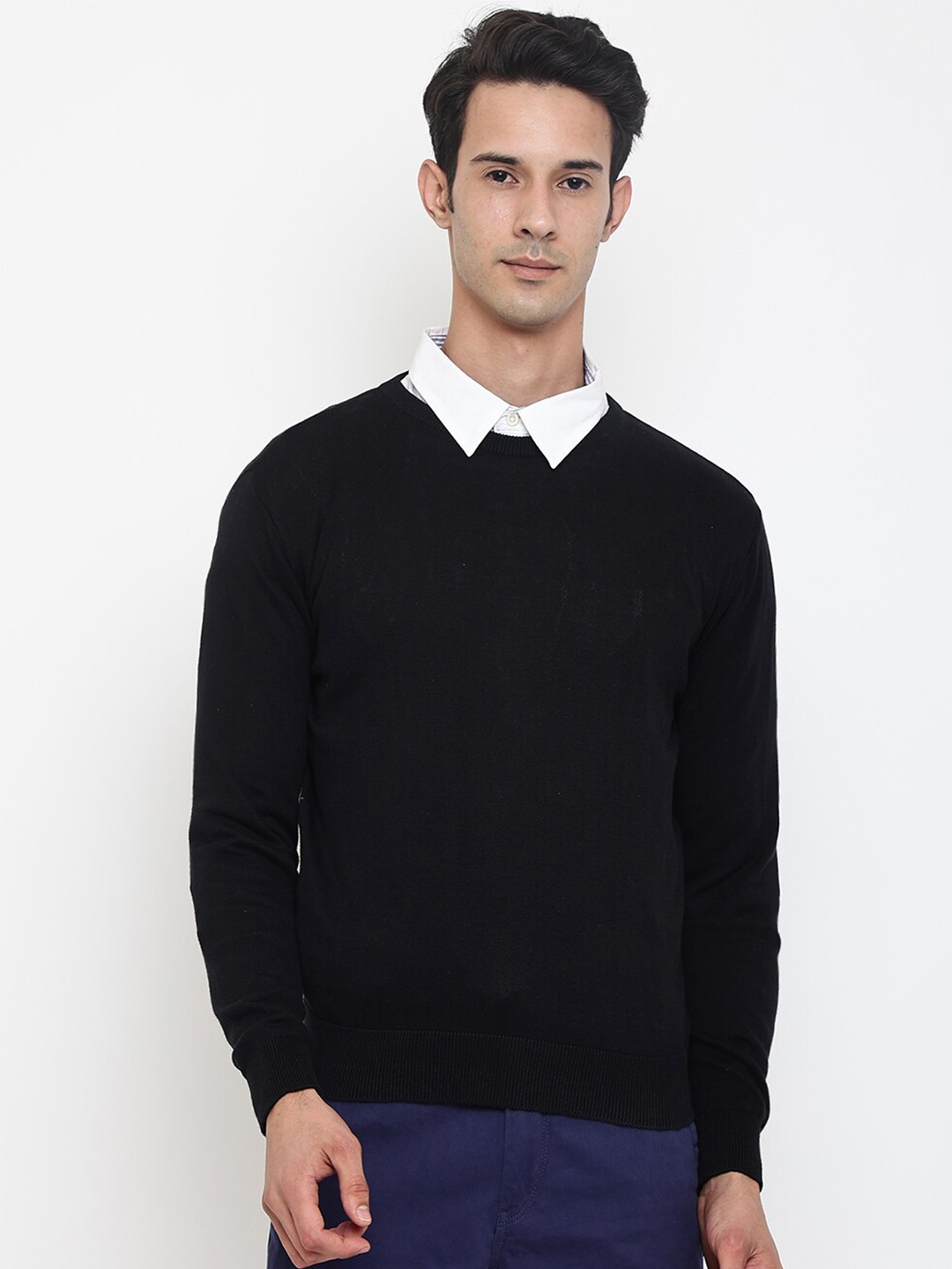 

Cantabil Men Black Solid Wool Round Neck Pullover