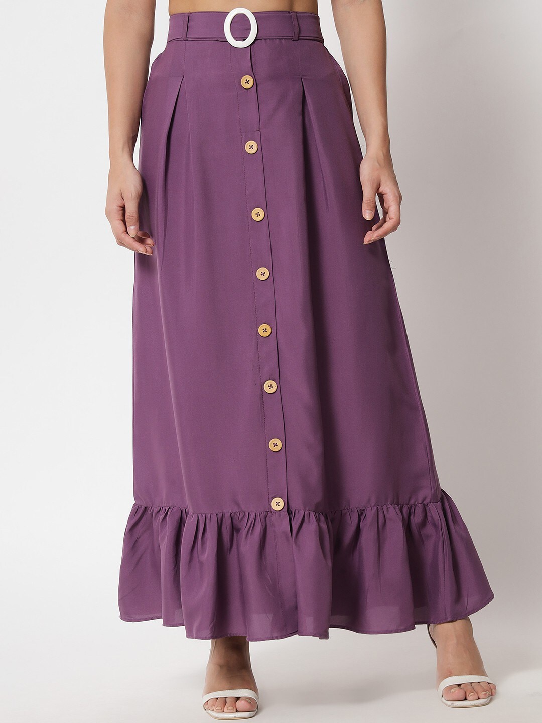 

Kannan Women Purple Solid Belted Maxi Skirt