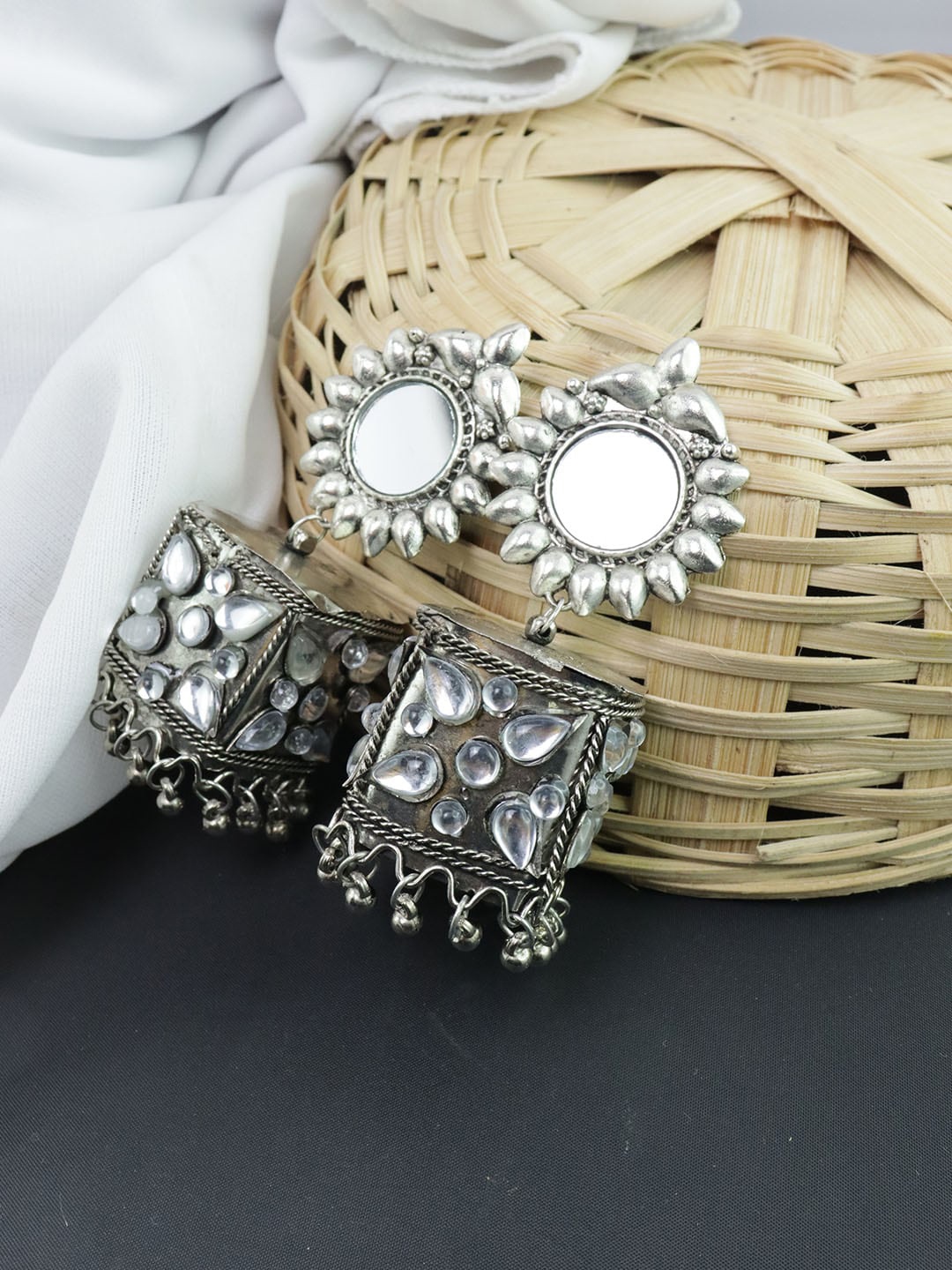 

Krelin Silver-Toned Classic Jhumkas Earrings