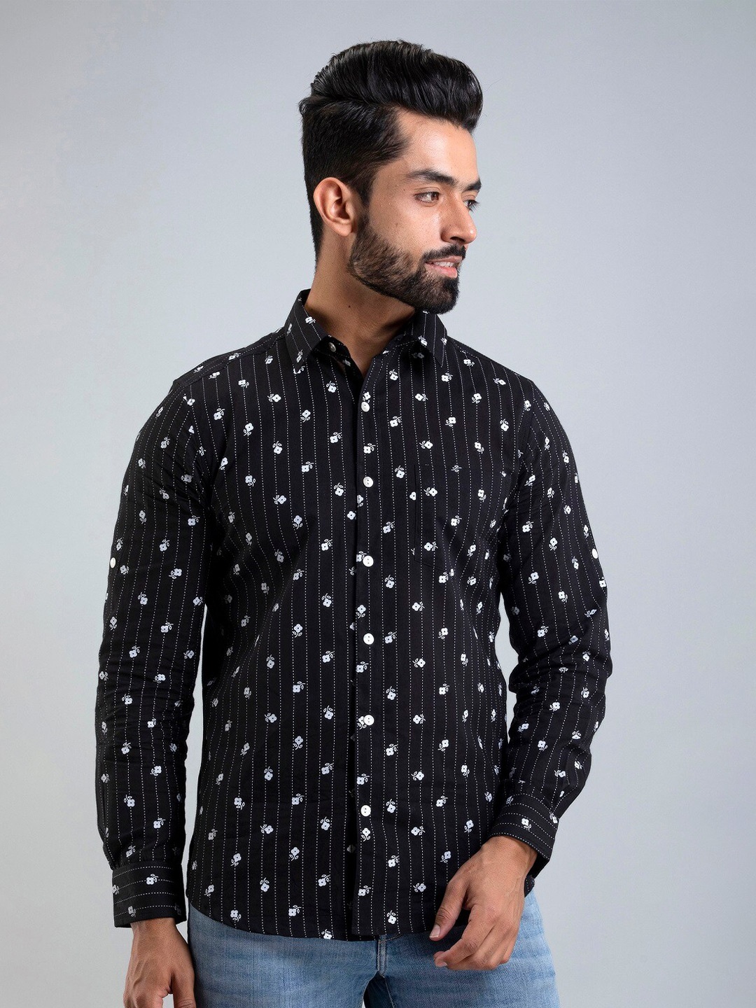 

Sutidora Men Standard Printed Cotton Casual Shirt, Black