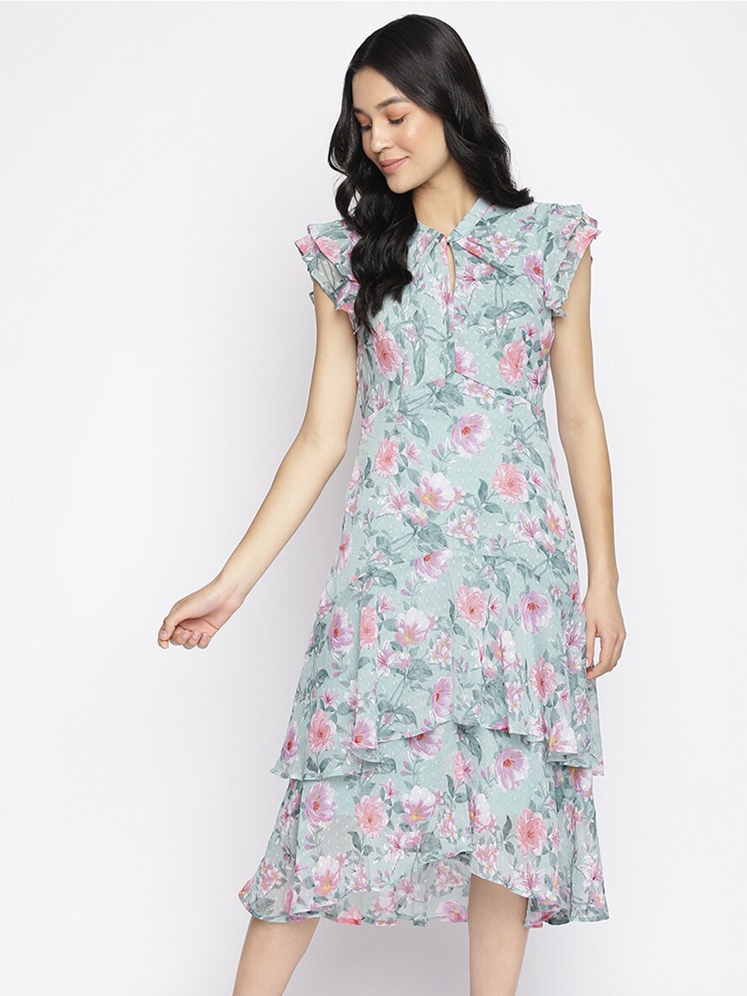 

Latin Quarters Blue Floral A-Line Midi Dress