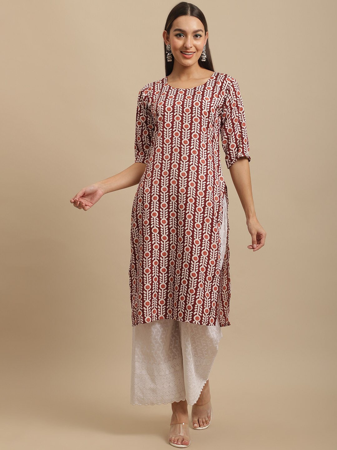 KALINI Women Maroon & Charcoal Pack Of 4 Geometric Printed Crepe Kurta