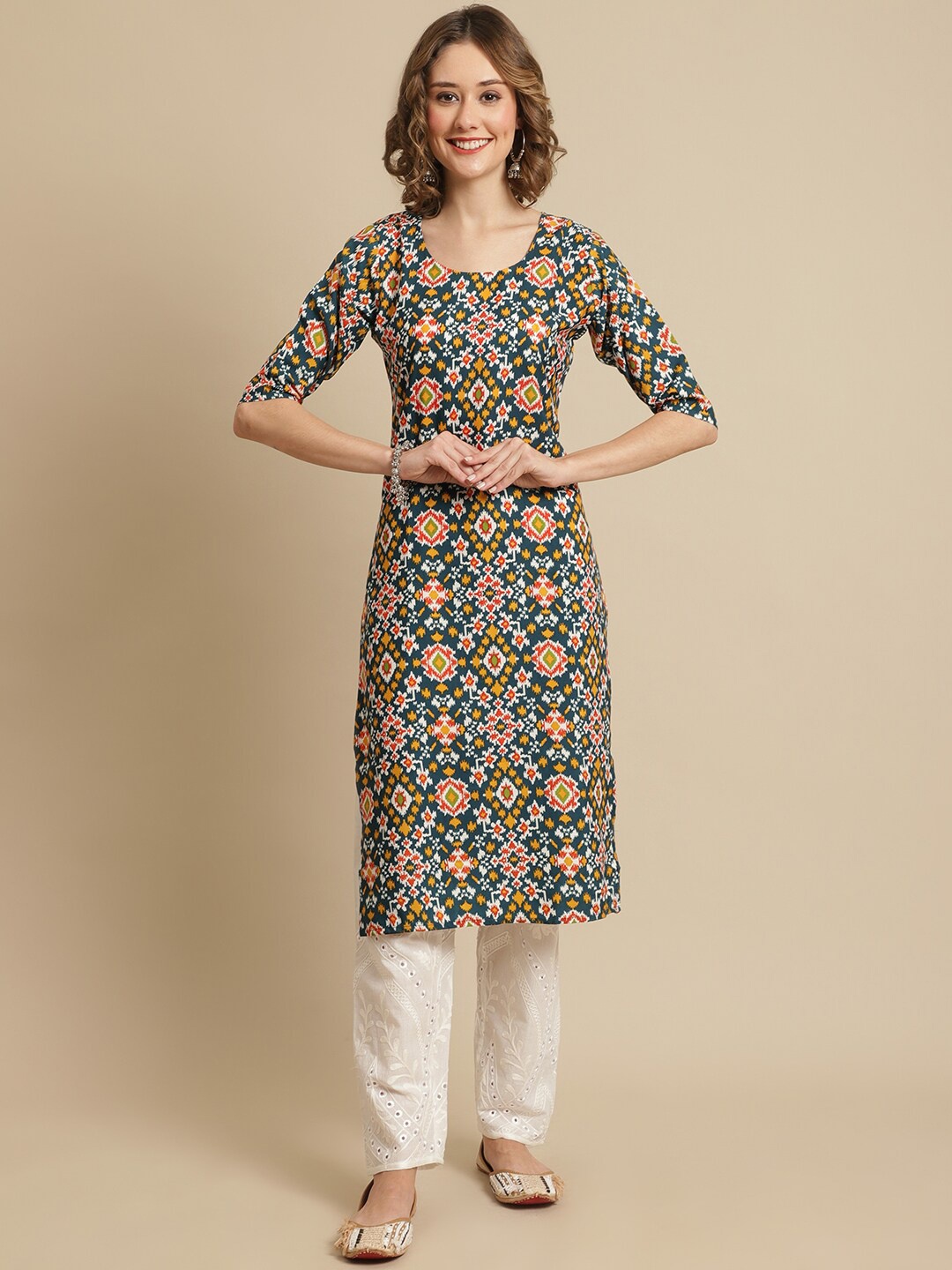 

KALINI Women Teal & Black Pack Of 4 Printed Crepe Kurta