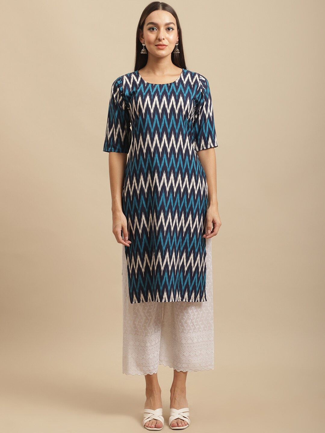 

KALINI Women Navy Blue & Teal Pack Of 4 Geometric Printed Crepe Kurta