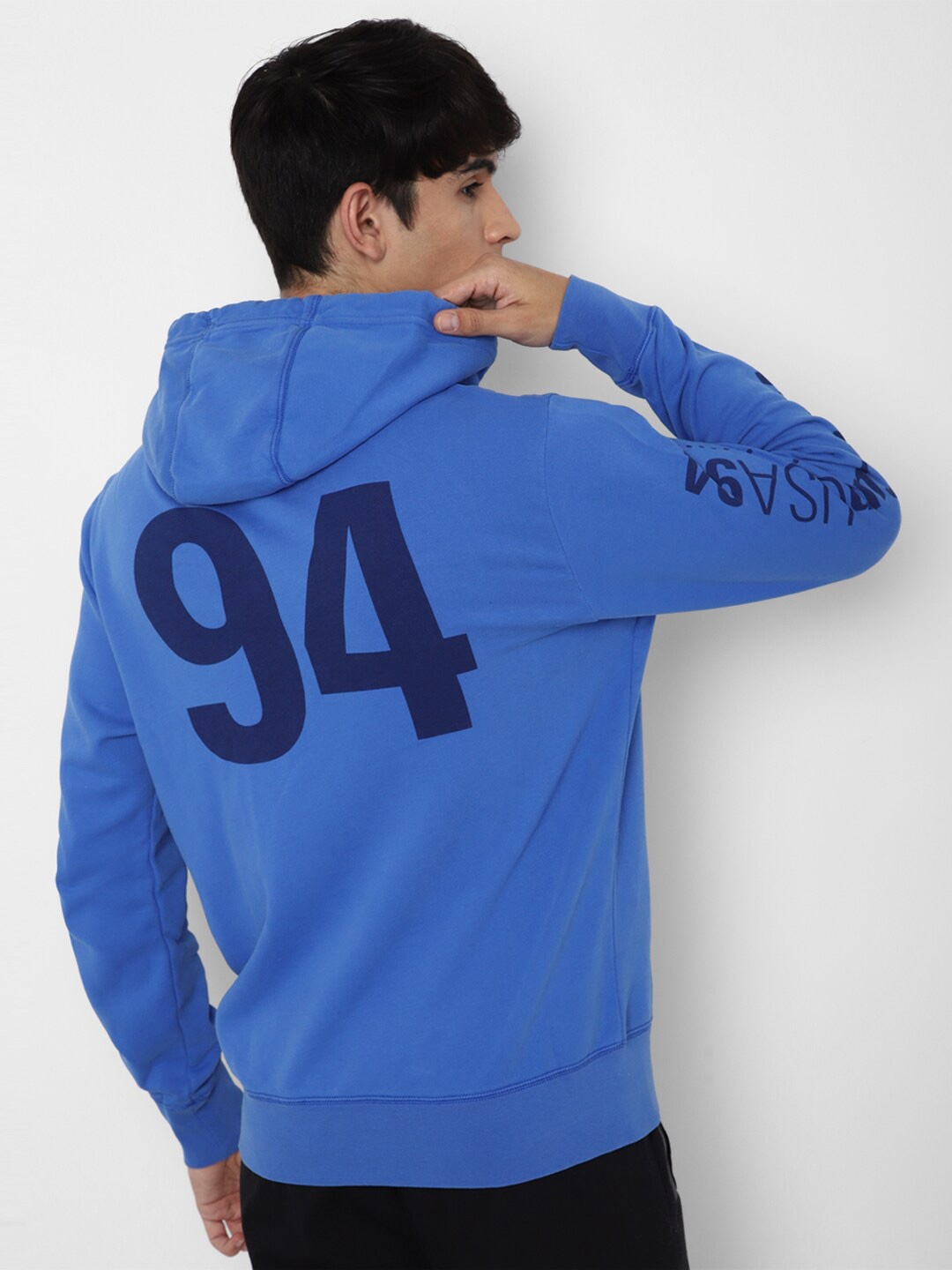 

AMERICAN EAGLE OUTFITTERS Men Blue Printed Hooded Sweatshirt