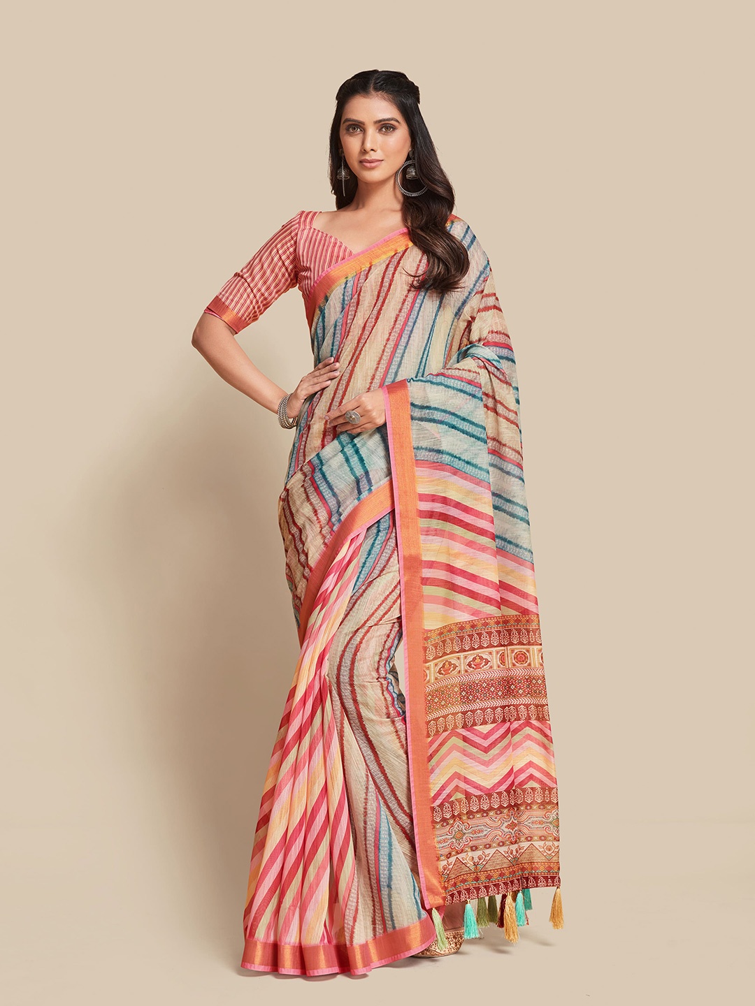 

Sangria Pink & Blue Leheriya Zari Saree