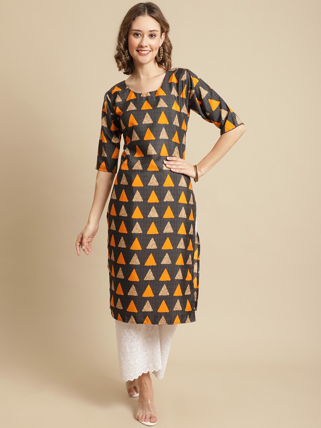 

KALINI Women Charcoal & Teal Pack Of 5 Geometric Printed Crepe Kurta