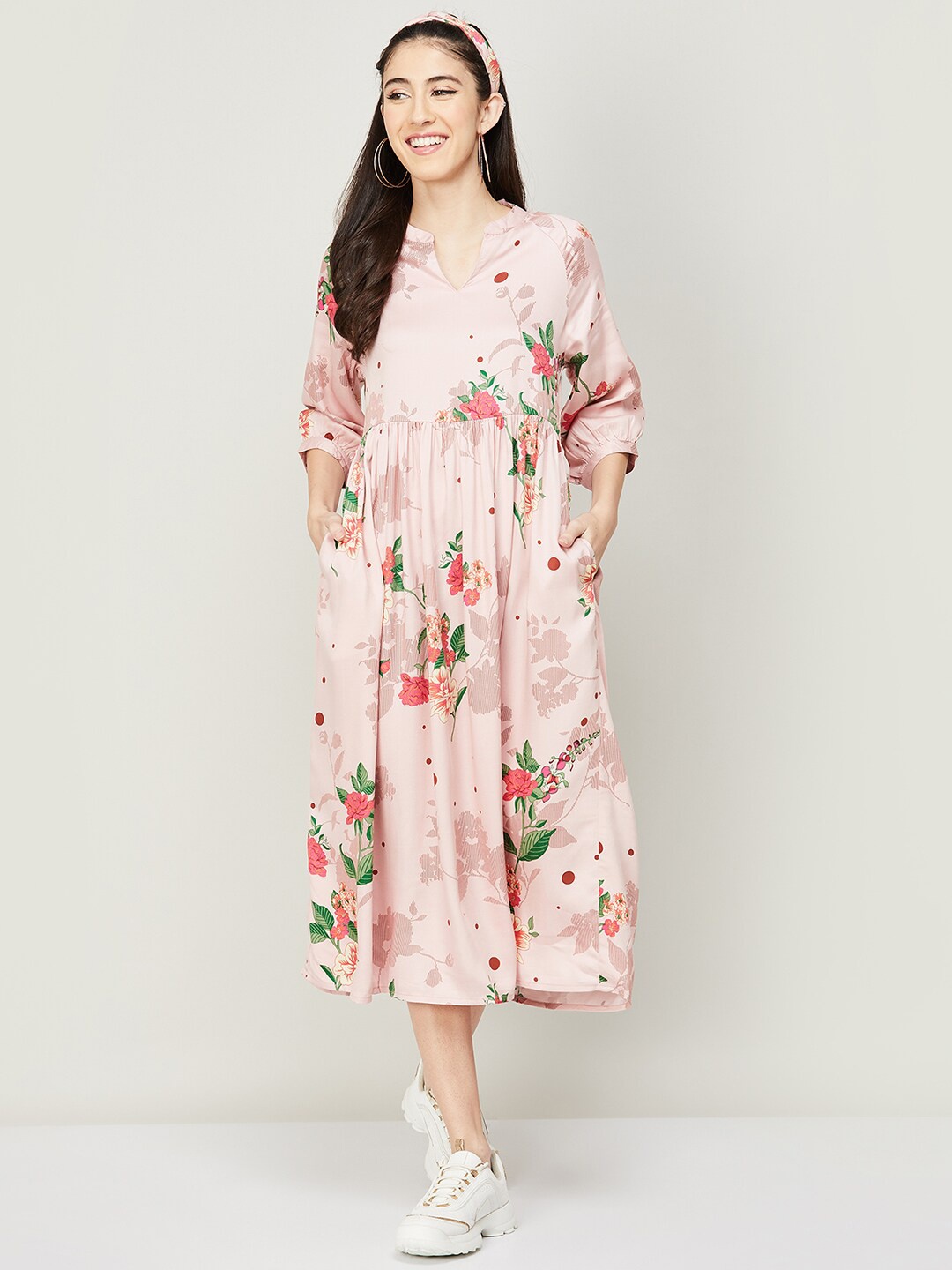 

Colour Me by Melange Women Pink Floral Empire Midi Dress
