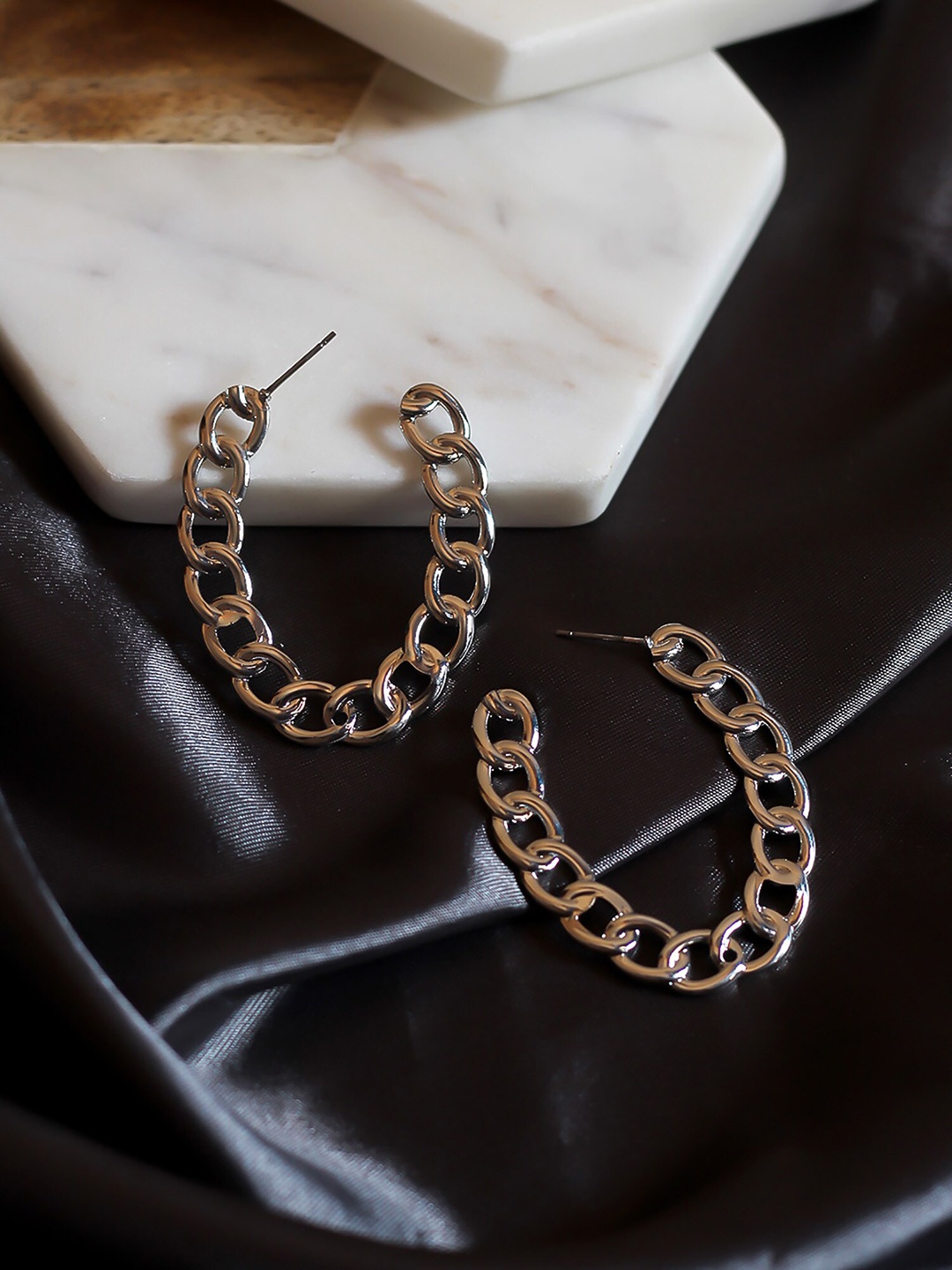 

Bellofox Silver-Plated Contemporary Half Hoop Earrings