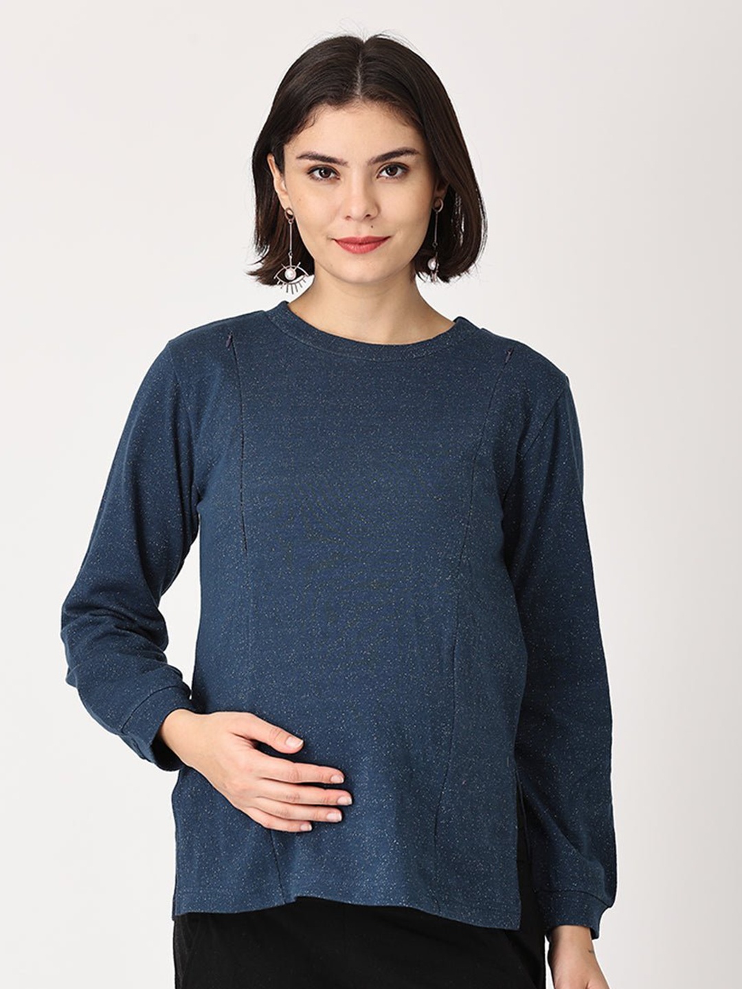 

The Mom Store Women Blue & Black T-shirt with Leggings Maternity Co-Ords Set