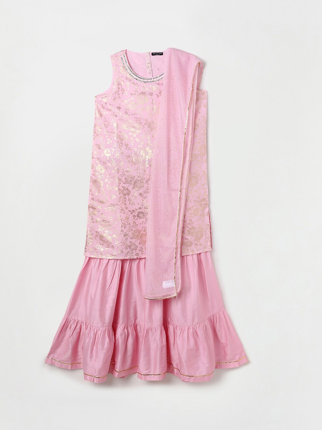 

Melange by Lifestyle Girls Pink Floral Printed Kurta with Sharara