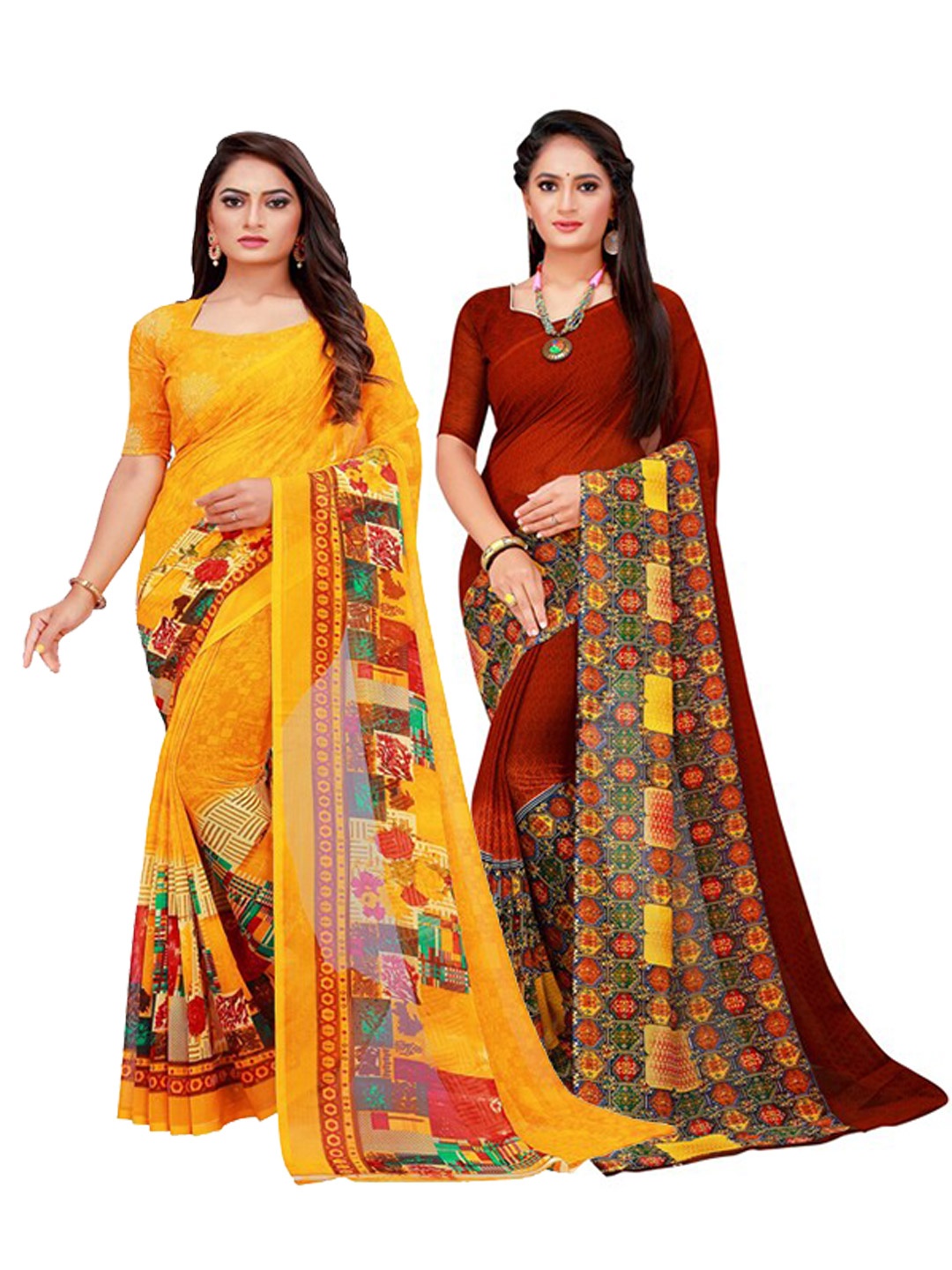 

Silk Bazar Pack of 2 Pure Georgette Saree, Yellow