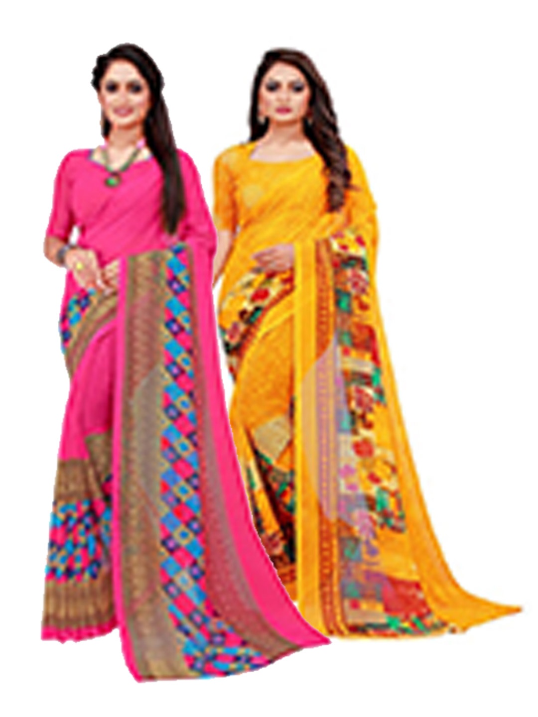 

Silk Bazar Pack of 2 Magenta & Yellow Pure Georgette Saree