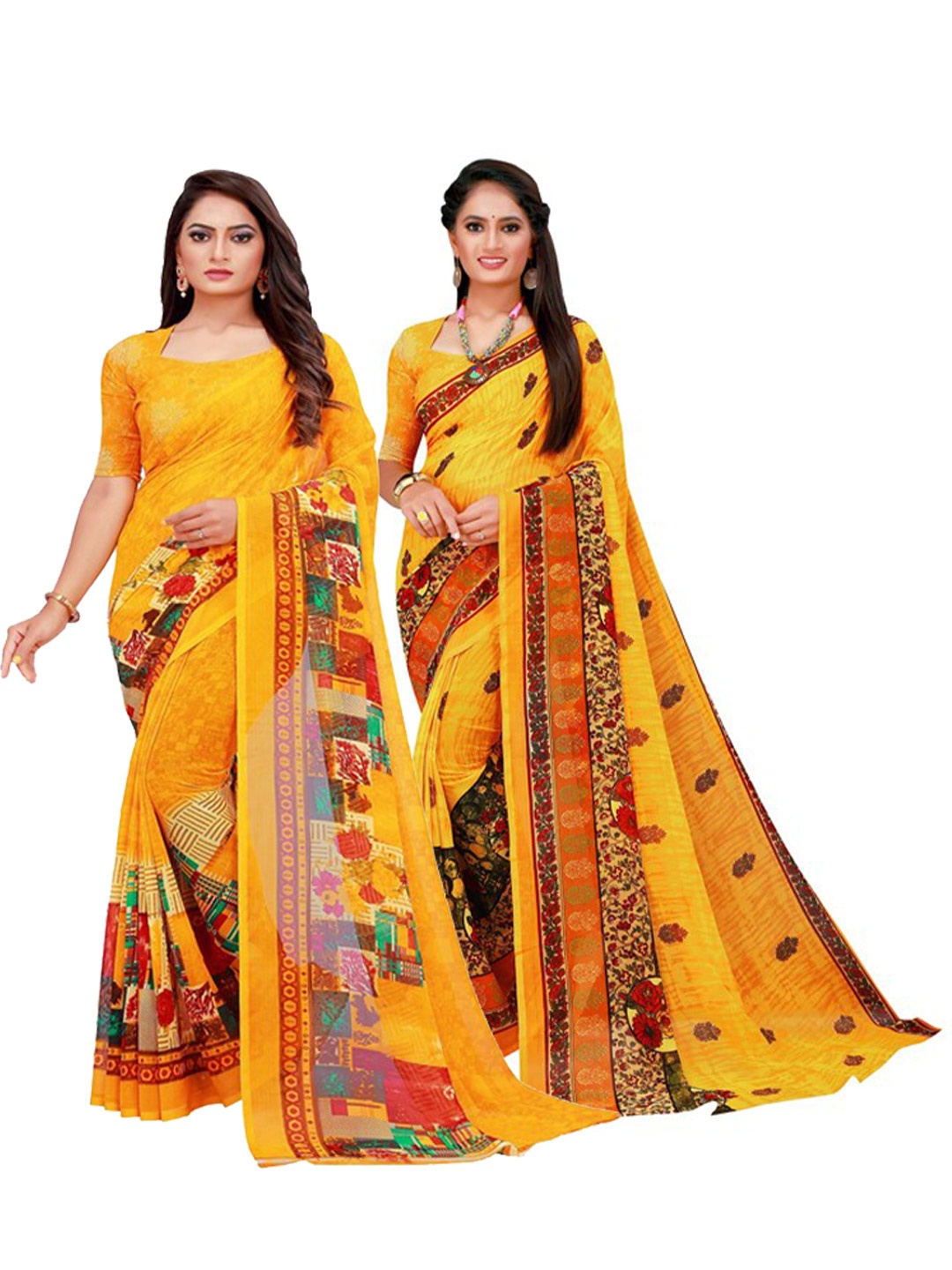 

Silk Bazar Pack of 2 Yellow & Beige Pure Georgette Saree