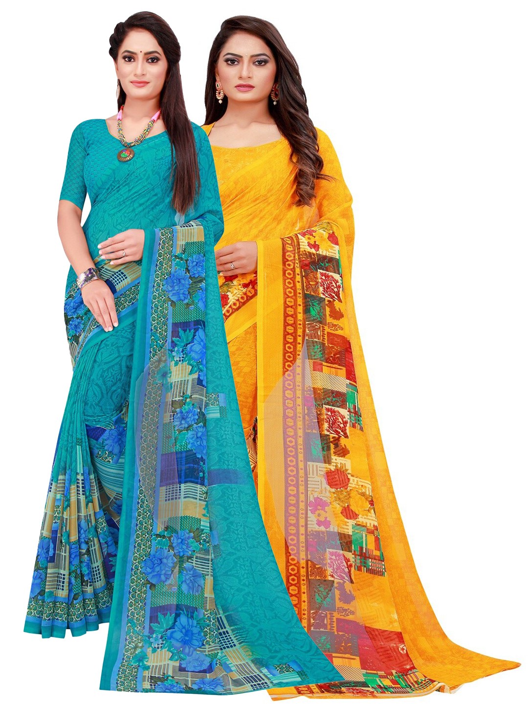 

Silk Bazar Pack of 2 Pure Georgette Saree, Turquoise blue