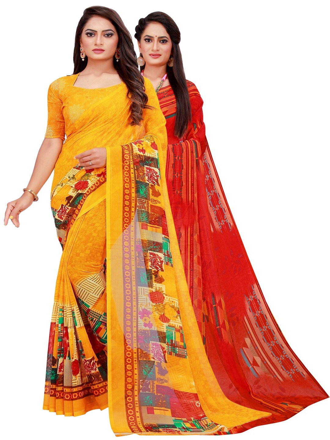 

Silk Bazar Pack of 2 Pure Georgette Saree, Yellow