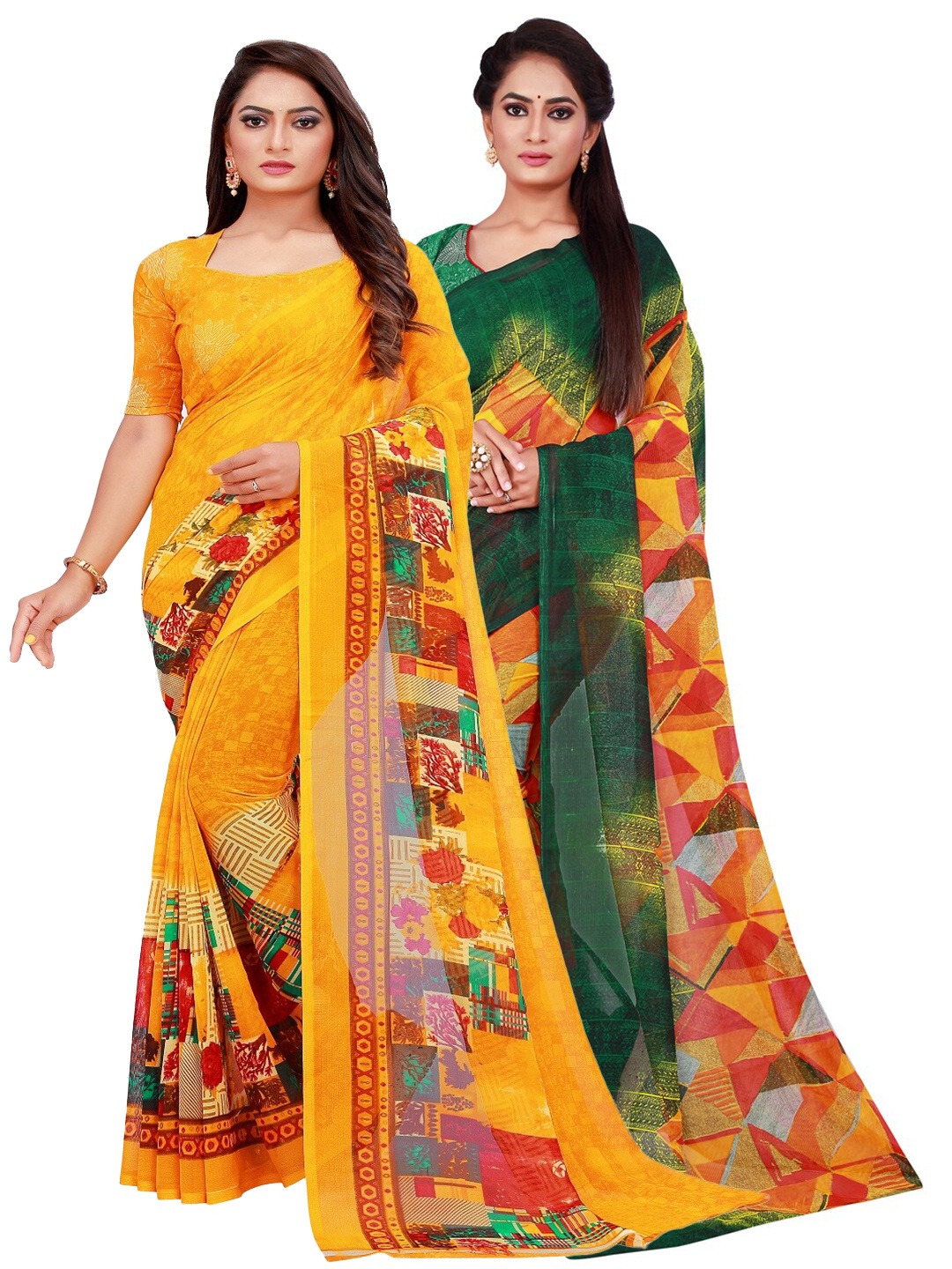 

Silk Bazar Pack of 2 Pure Georgette Saree, Yellow