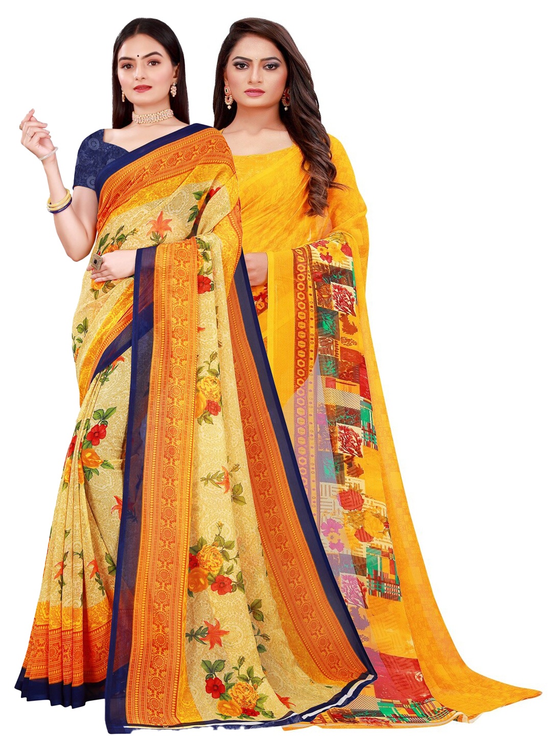 

Silk Bazar Pack of 2 Pure Georgette Saree, Beige