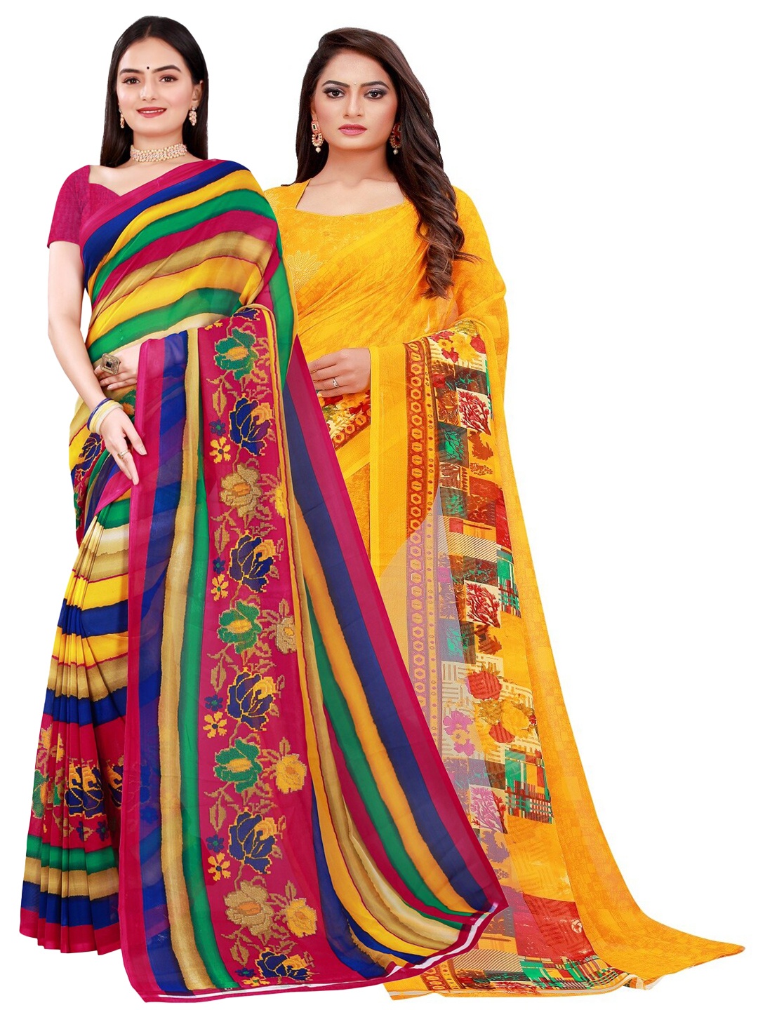 

Silk Bazar Pack of 2 Pure Georgette Saree, Yellow