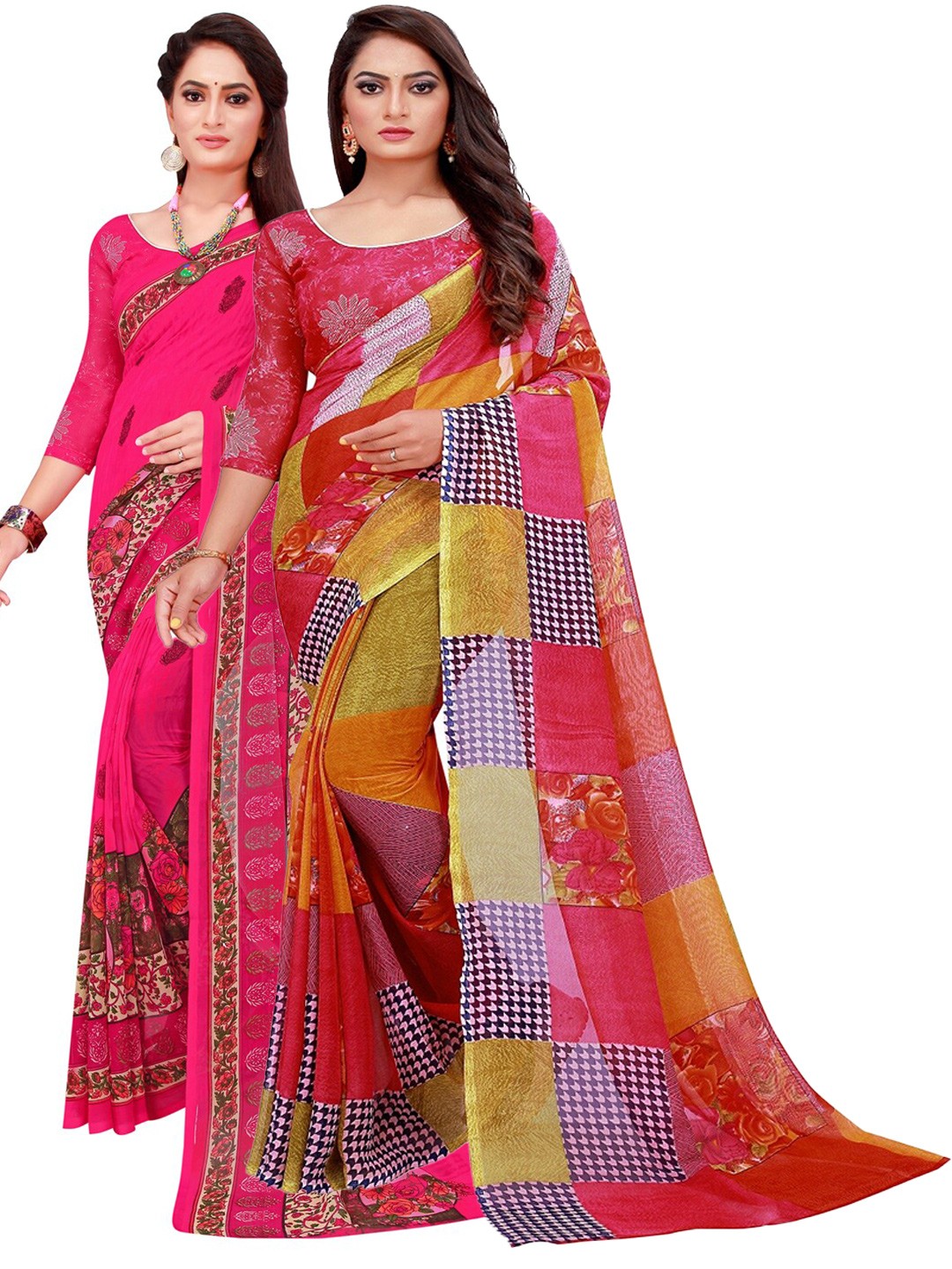 

Silk Bazar Red & Magenta Pack of 2 Pure Georgette Sarees