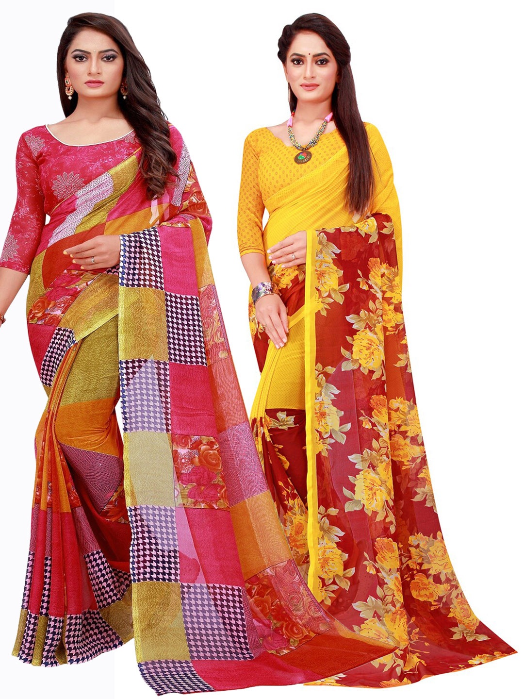 

Silk Bazar Red & Maroon Pack of 2 Pure Georgette Sarees