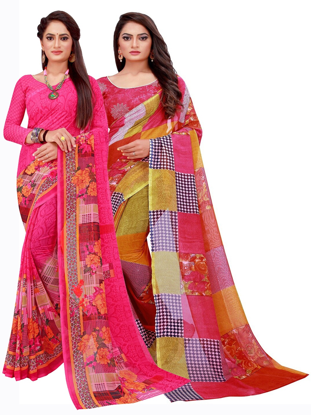 

Silk Bazar Magenta & Red Pack of 2 Pure Georgette Sarees