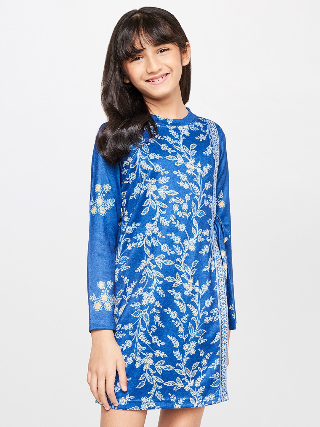 

Global Desi Girls Blue Floral A-Line Dress