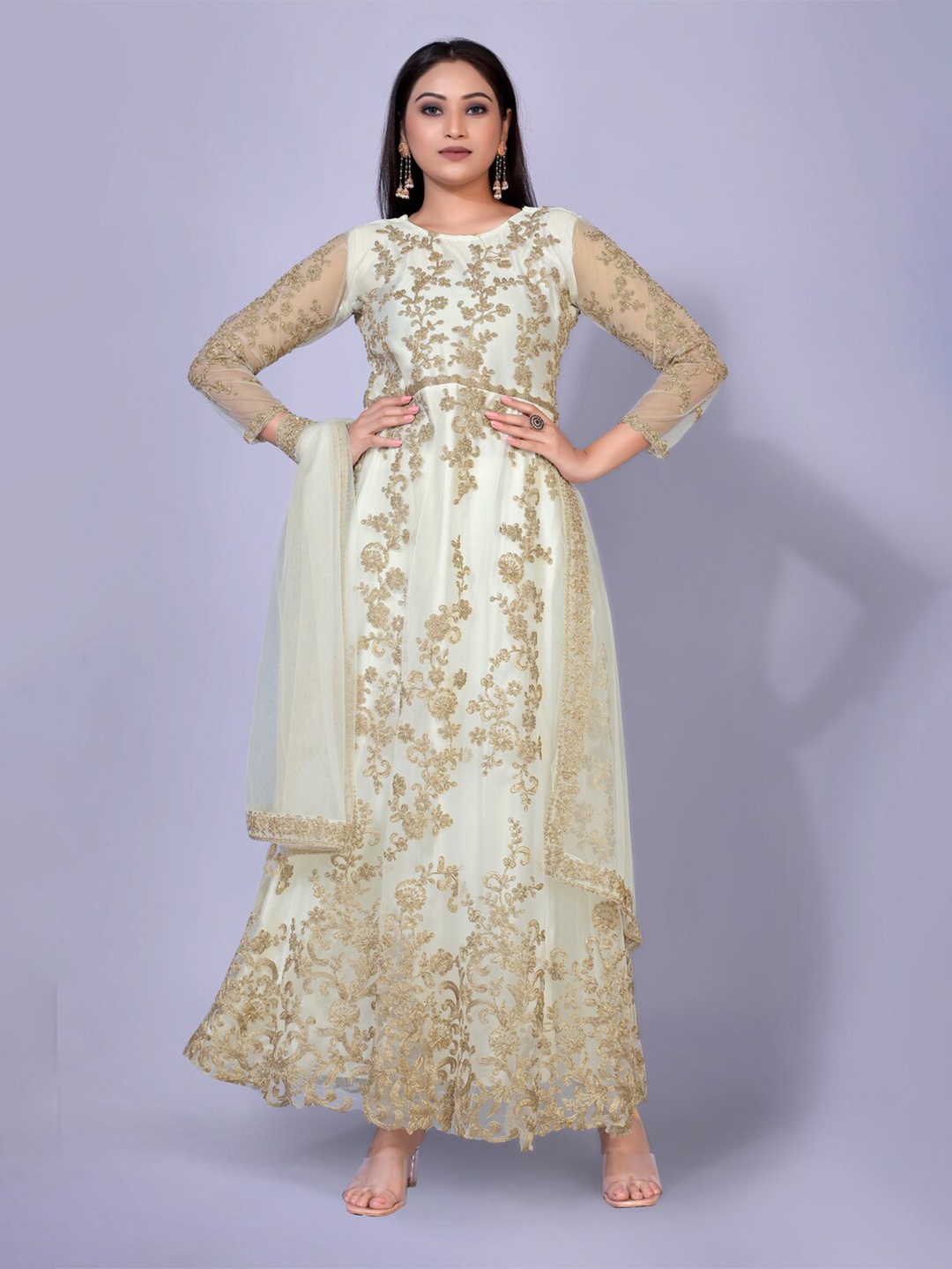 

kasee White Floral Net Maxi Maxi Dress