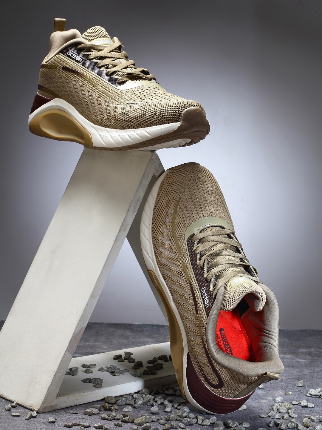 

Action Men Beige Mesh Running Non-Marking Shoes