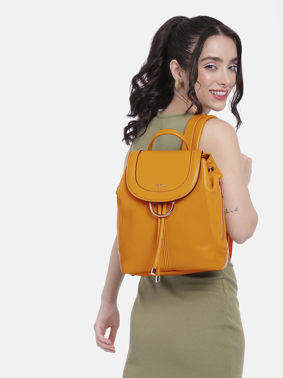 

IRTH Women Solid Backpack, Mustard