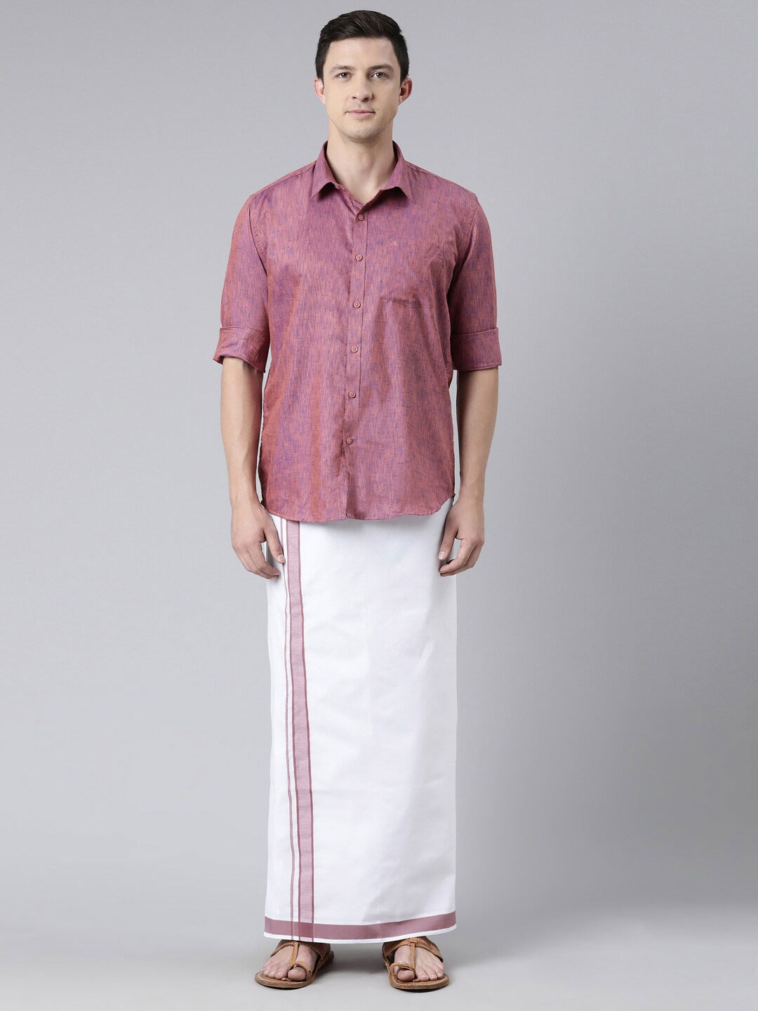 

Chennis Men Purple & White Pure Cotton Shirt with Dhoti Set