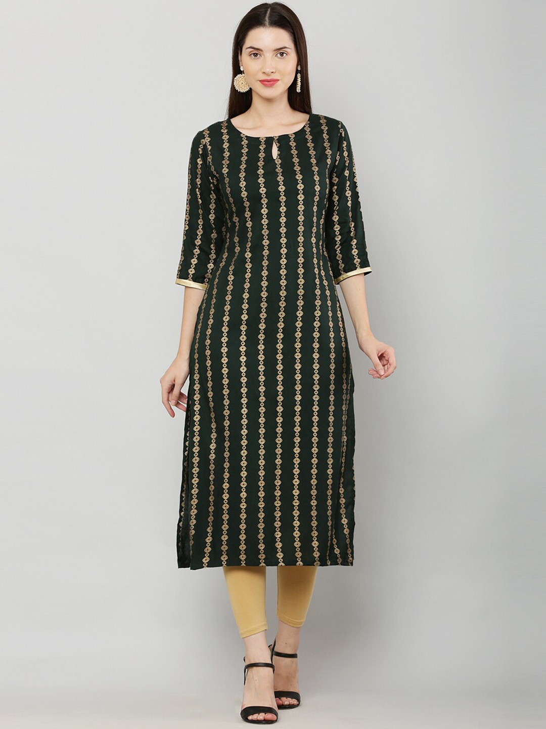 

Waahiba Geometric Keyhole Neck Straight Printed Kurta, Green