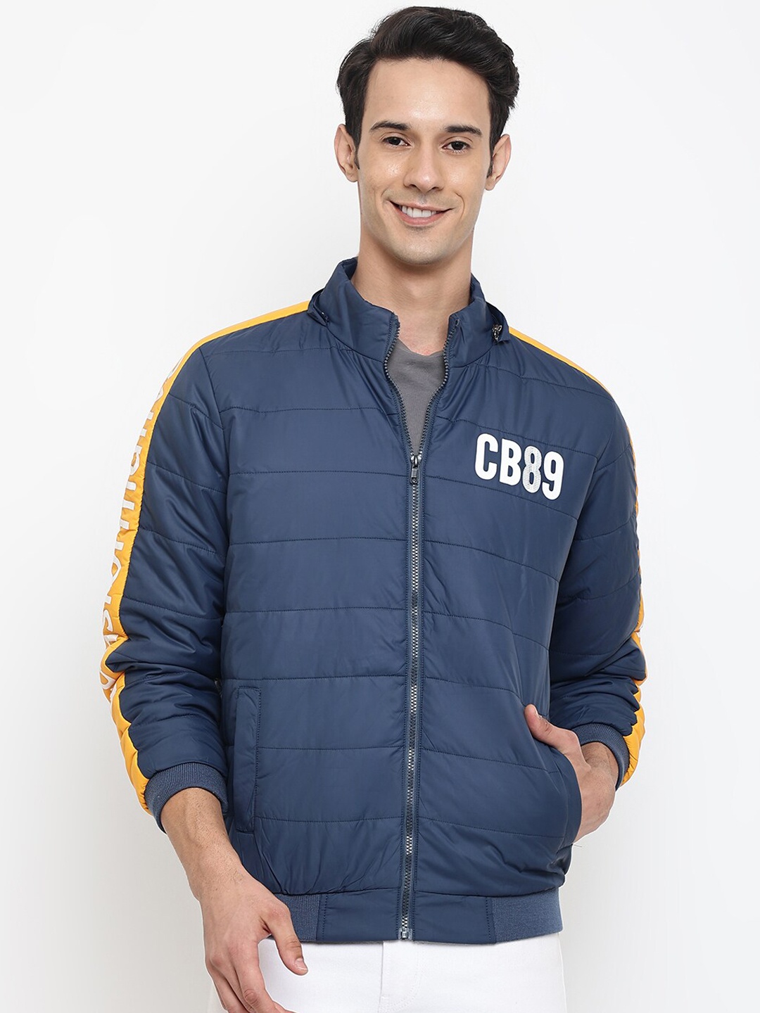 

Cantabil Men Blue & Yellow Bomber Jacket