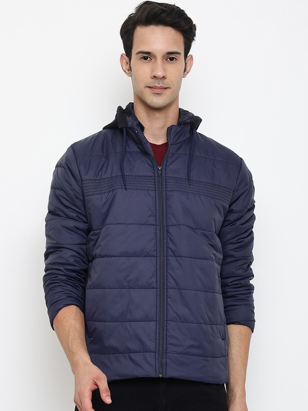 

Cantabil Men Navy Blue Hooded Quilted Jacket