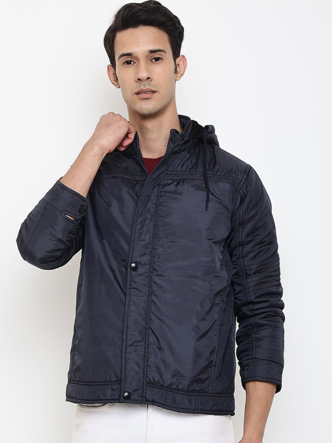 

Cantabil Men Navy Blue Hooded Padded Jacket