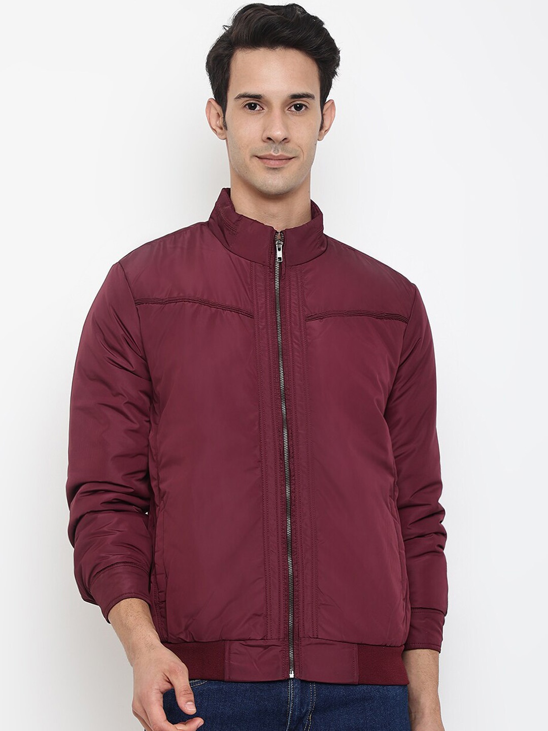 

Cantabil Men Maroon Bomber Jacket