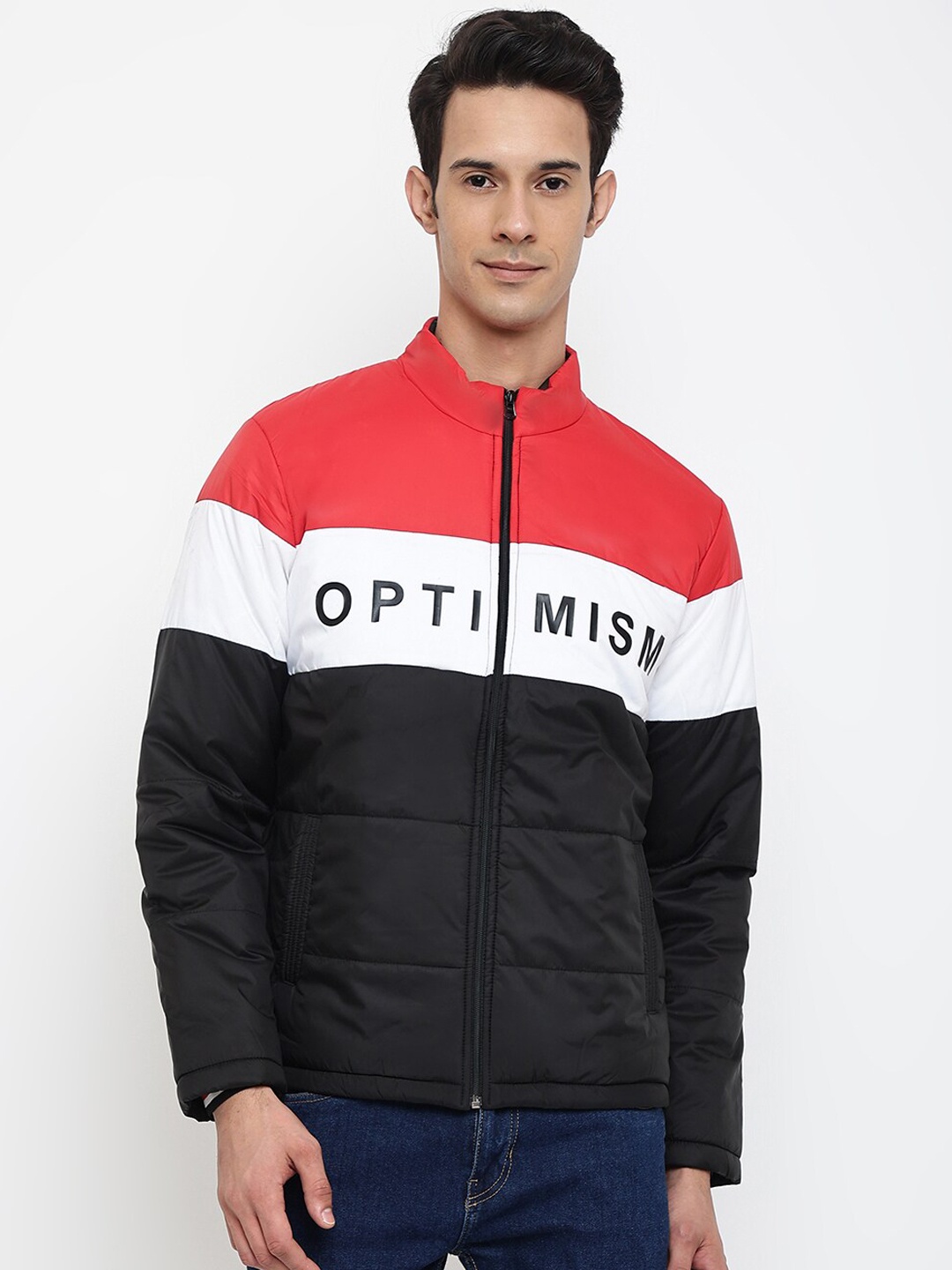 

Cantabil Men Black & Red Colourblocked Padded Jacket