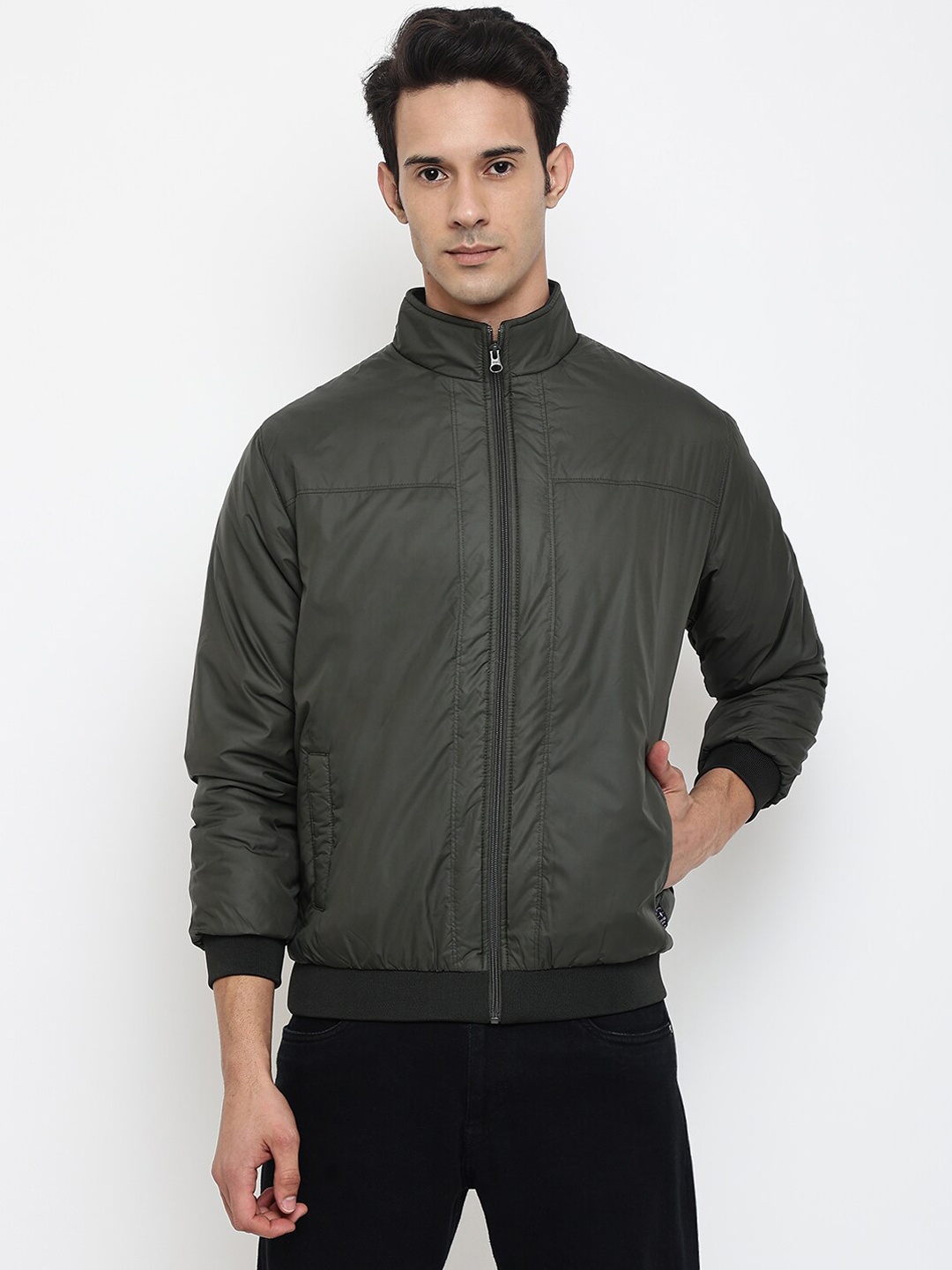 

Cantabil Men Olive Green Bomber Jacket