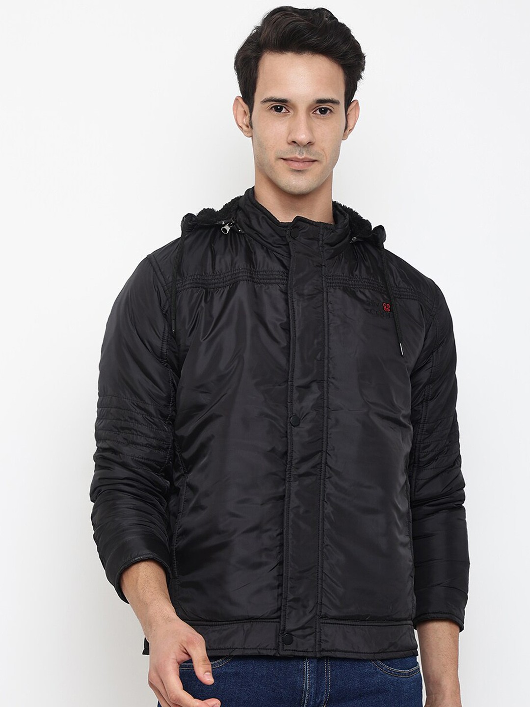 

Cantabil Men Black Hooded Puffer Jacket