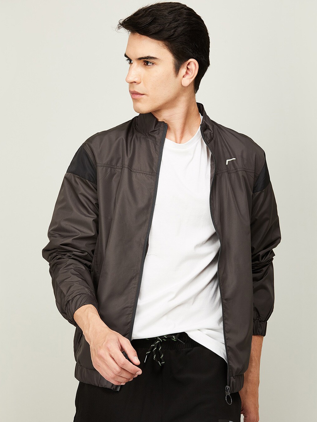 

Fame Forever by Lifestyle Men Grey Cotton Colourblocked Lightweight Bomber Jacket