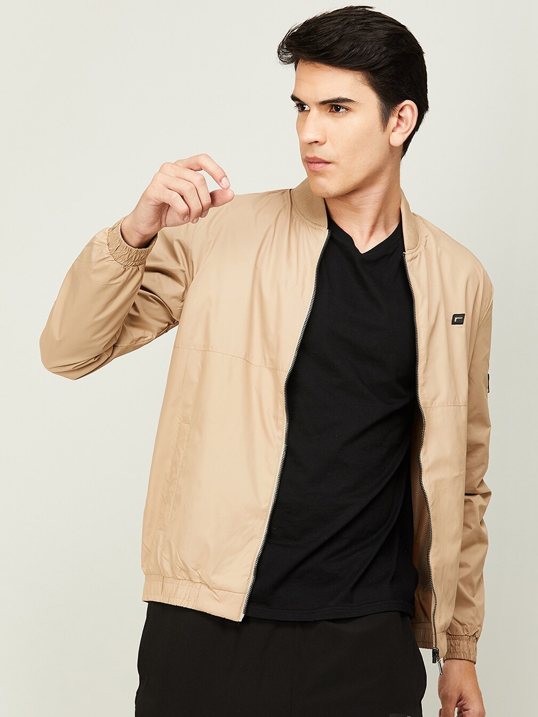 

Fame Forever by Lifestyle Men Beige Cotton Lightweight Bomber Jacket