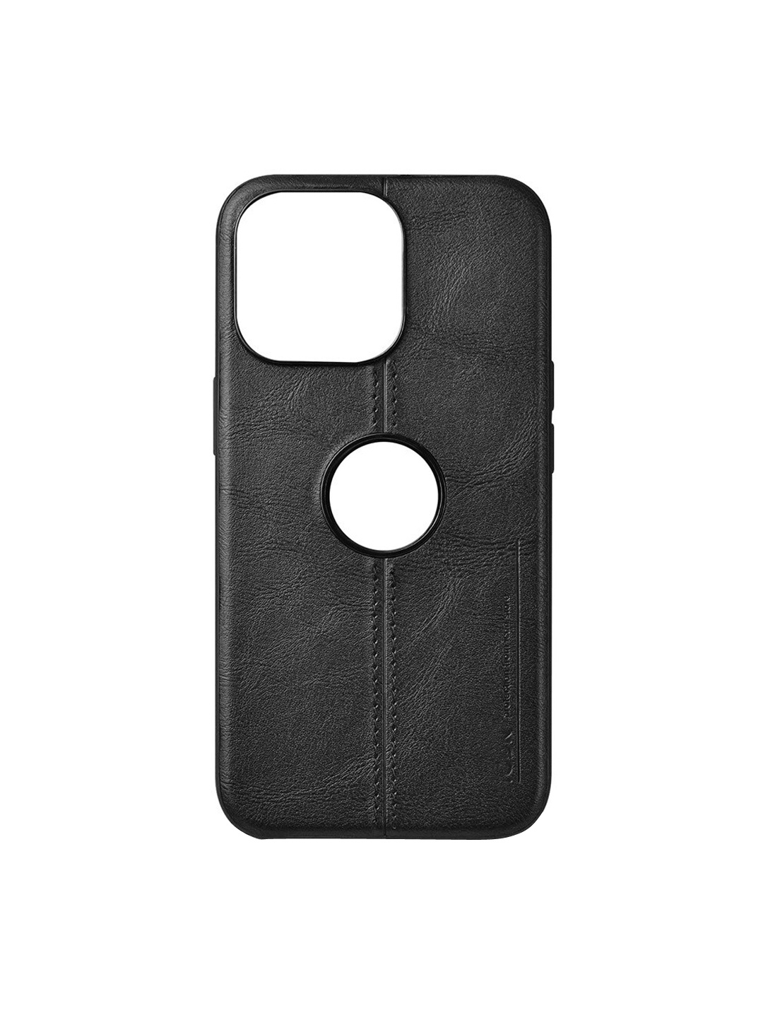 

TREEMODA Black Textured Leather iPhone 14 Pro Phone Back Case