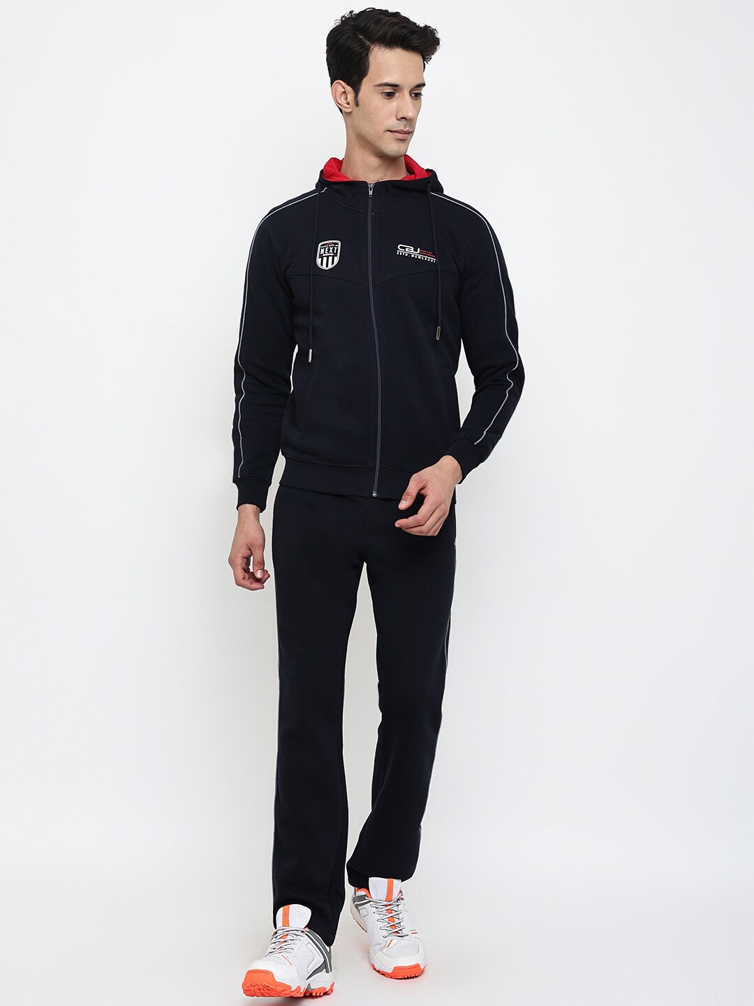 

Cantabil Men Navy Blue Solid Hooded Woolen Tracksuits