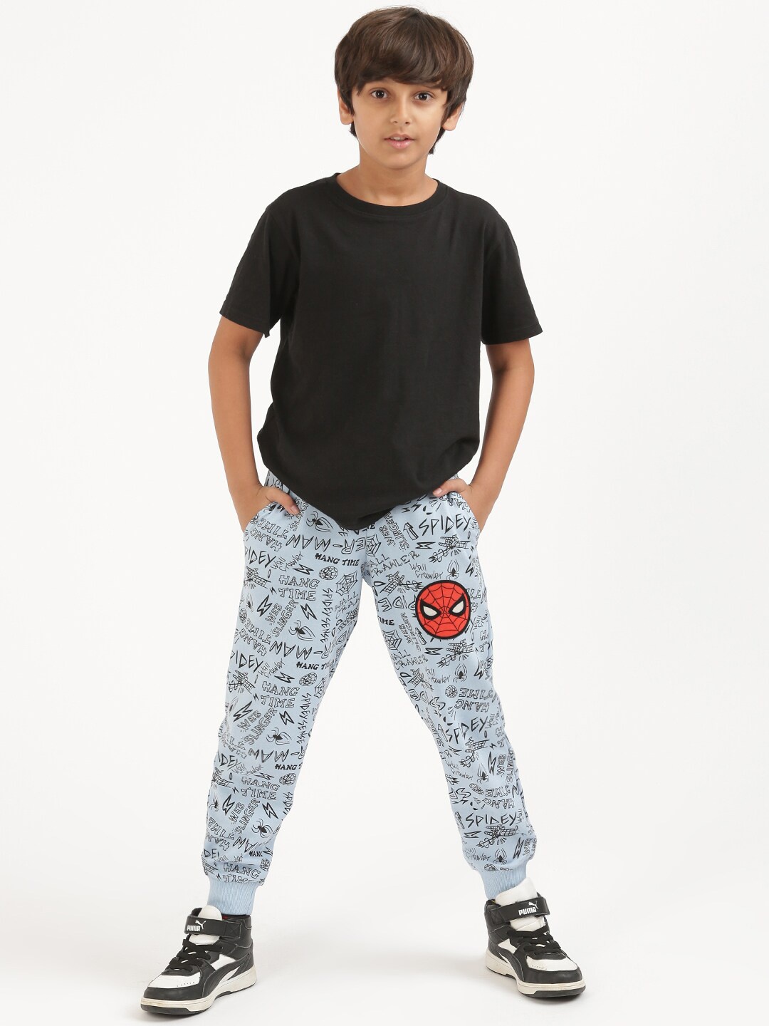 

Nap Chief Kids Unisex Blue & Black Spiderman Printed Relaxed-Fit Joggers