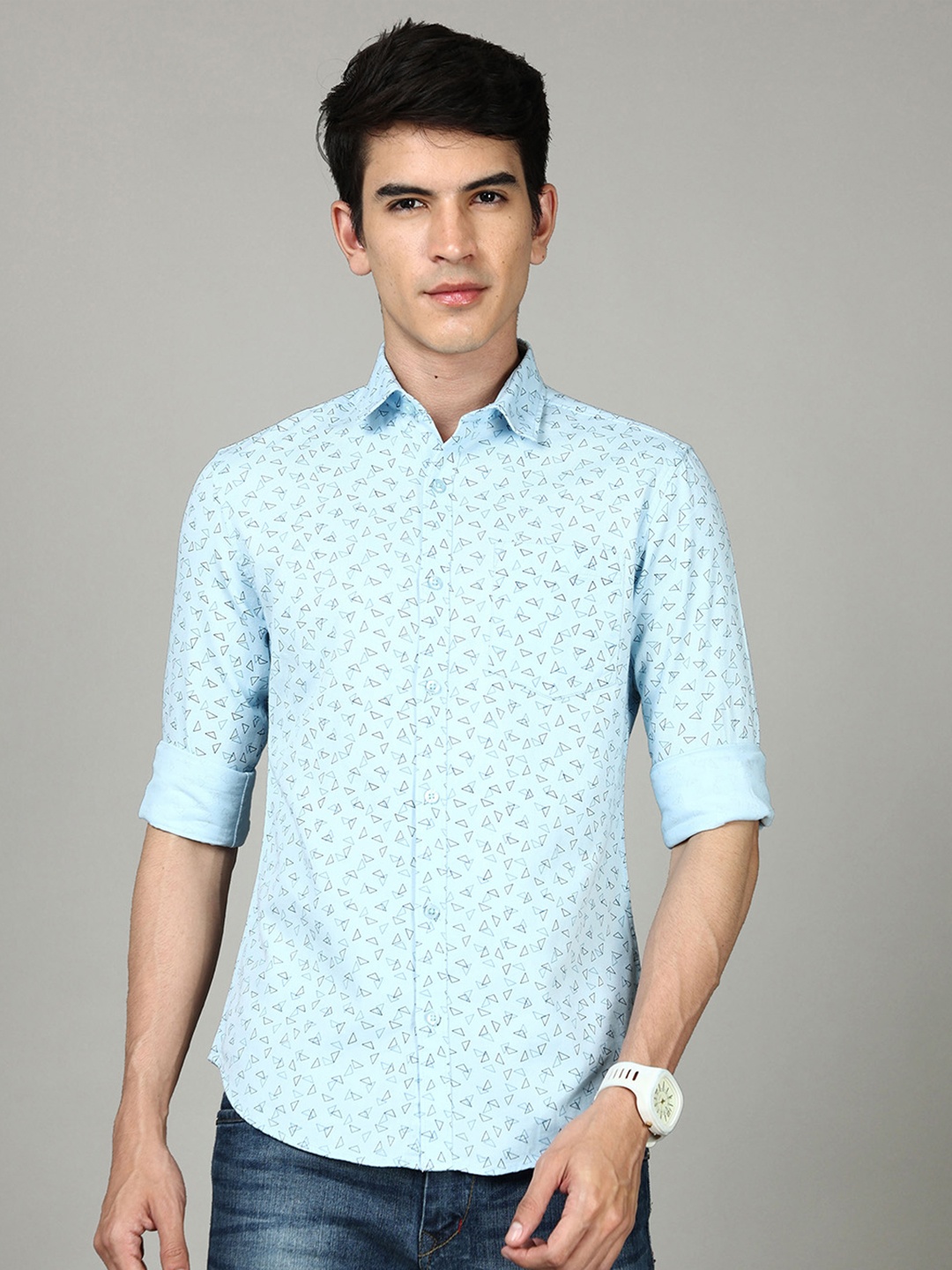 

Bushirt Men Blue Classic Printed Cotton Casual Shirt