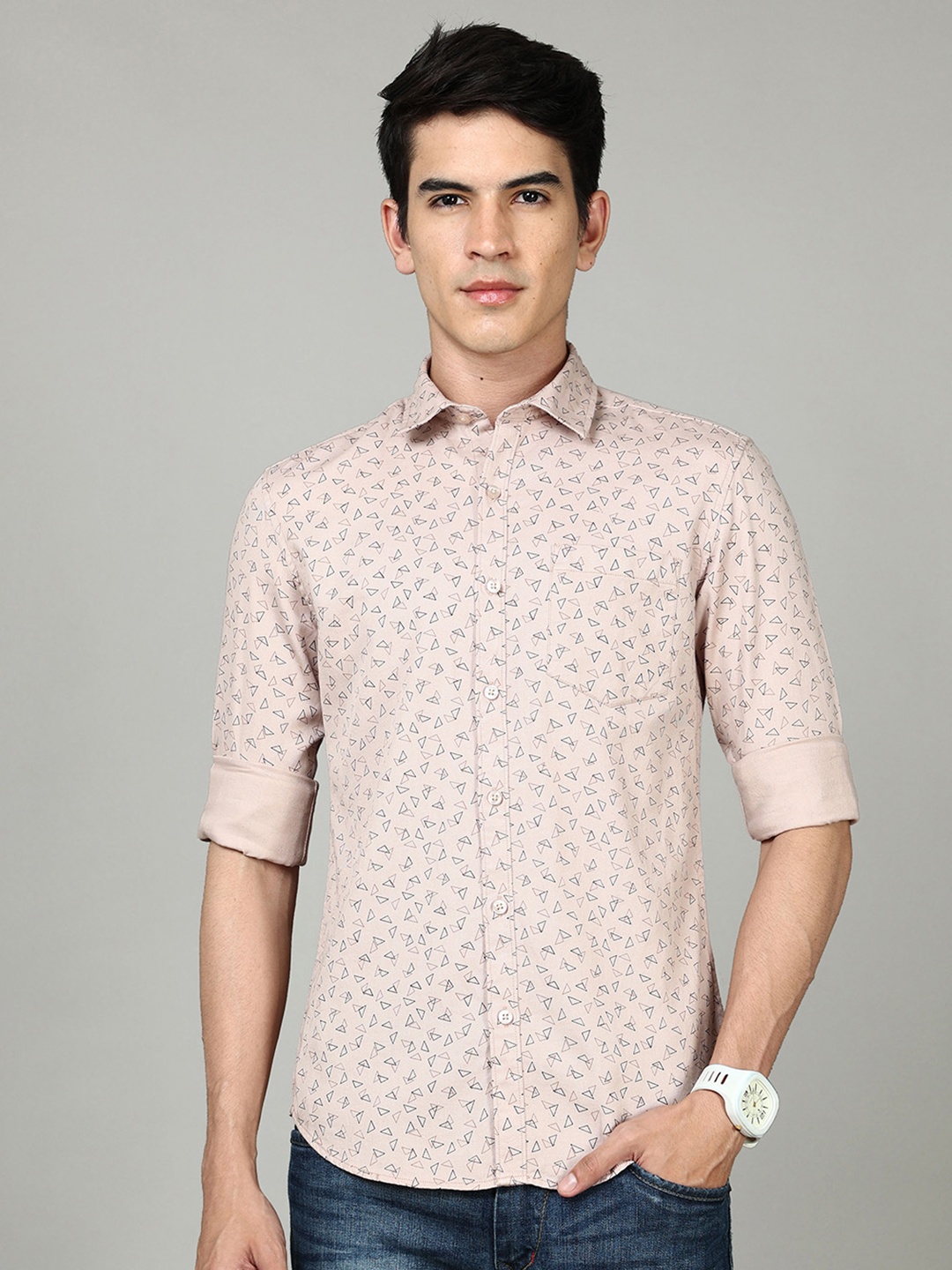 

Bushirt Men Pink Classic Printed Cotton Casual Shirt