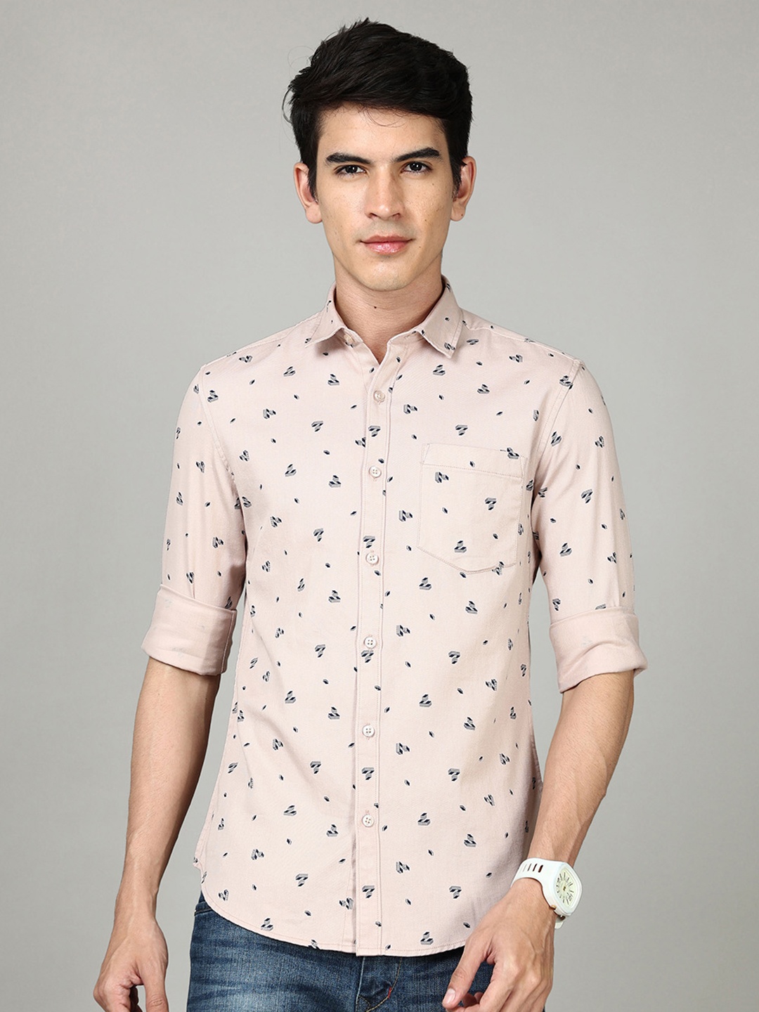 

Bushirt Men Pink Classic Printed Cotton Casual Shirt