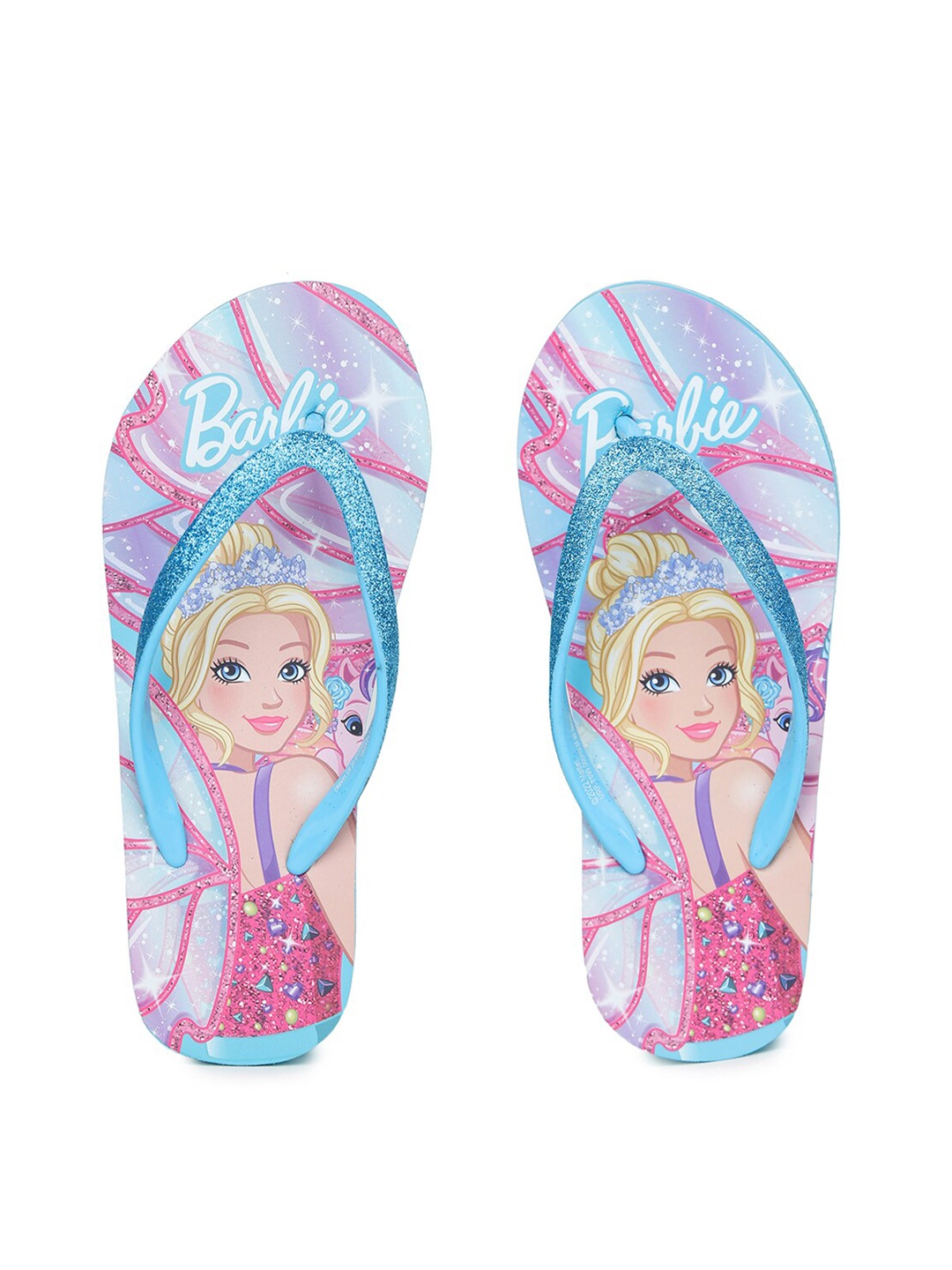 

toothless Girls Pink & Sea Green Barbie Printed Rubber Thong Flip-Flops
